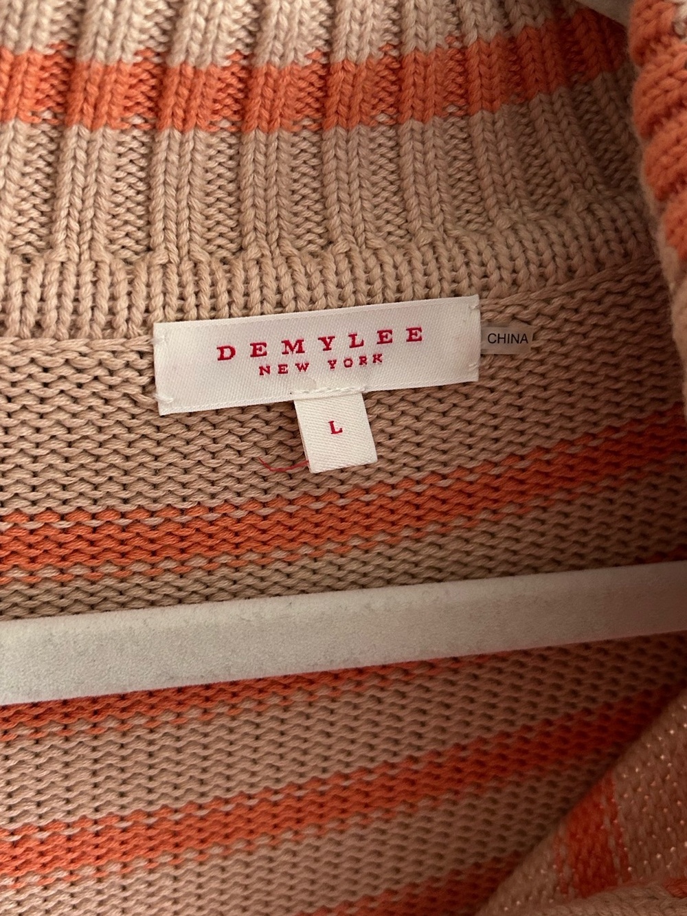 NWOT Anthropologie DemyLee Striped Polo Sweater in Beige and Coral - Picture 5 of 6